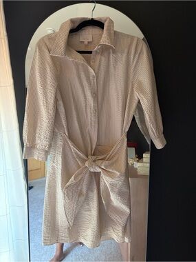cinq a sept Cream and White Striped Shirt Dress
